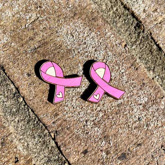 Awareness Ribbon with Heart Studs