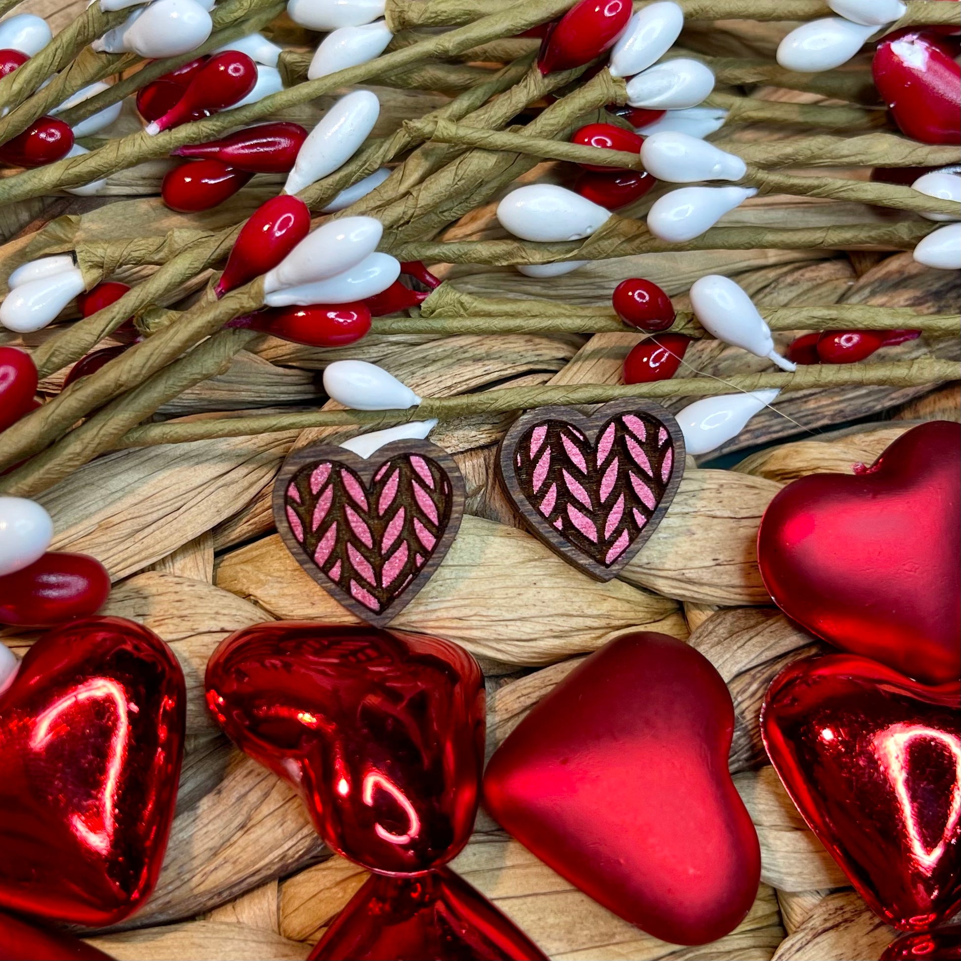 Valentine day earring, glitter heart sublimation earring