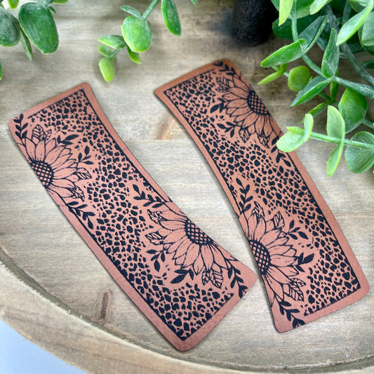 Leopard Sunflower Leatherette Hair Clips Covers