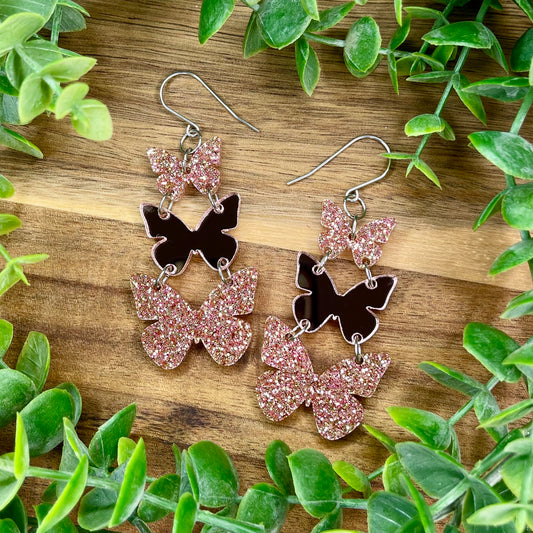Butterfly 3-Tiered Dangle Earrings