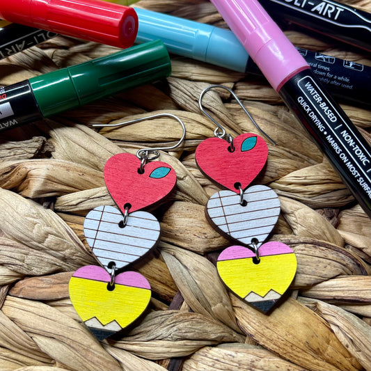 School Heart Dangle Earrings