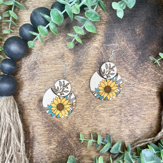 Sunflower Split Disk Dangle Earrings
